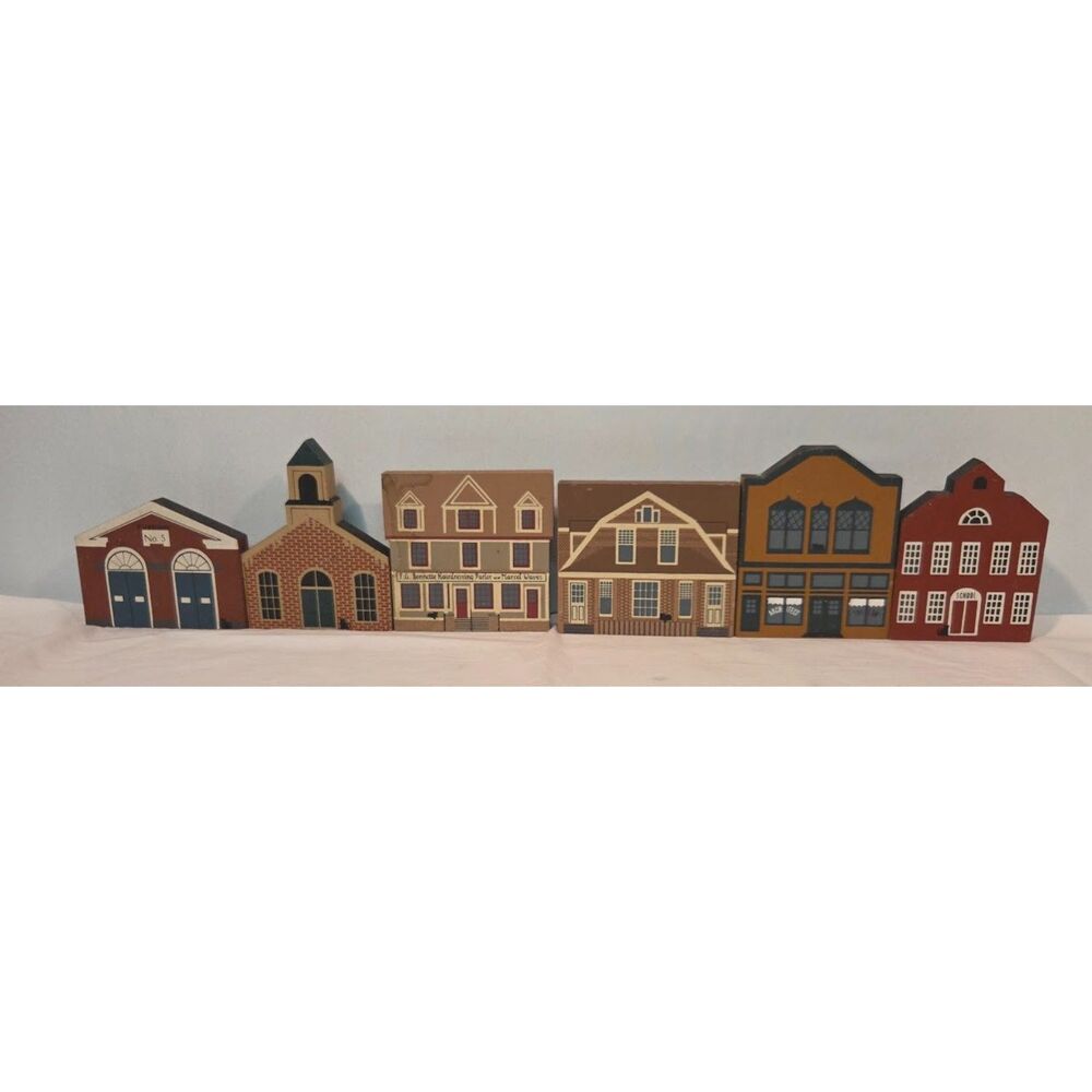 Cats Meow Village 1991 Collector Lot Wooden Buildings Americana Decor Set